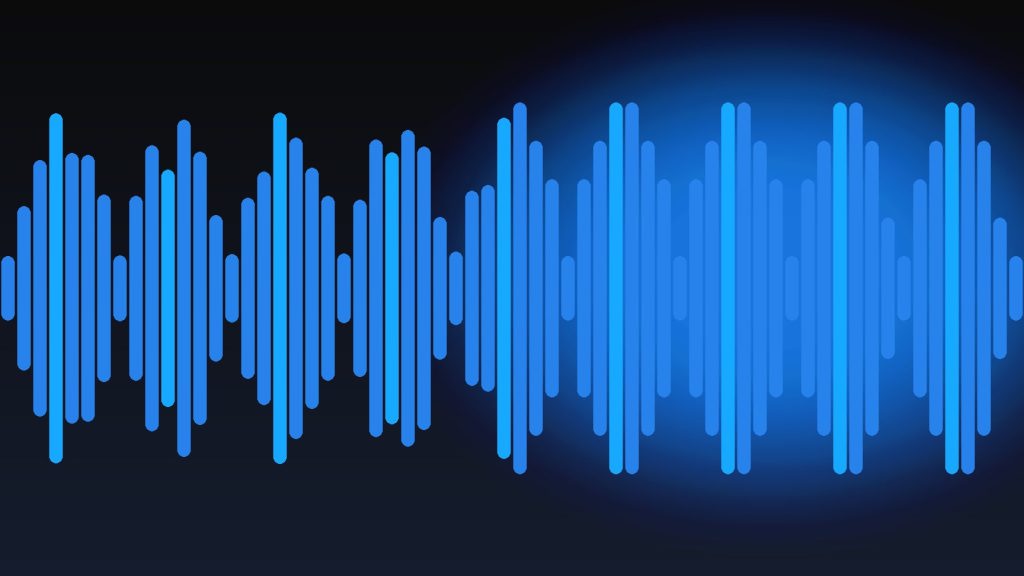 Abstract blue waveform split between a regular and a synthetic pattern